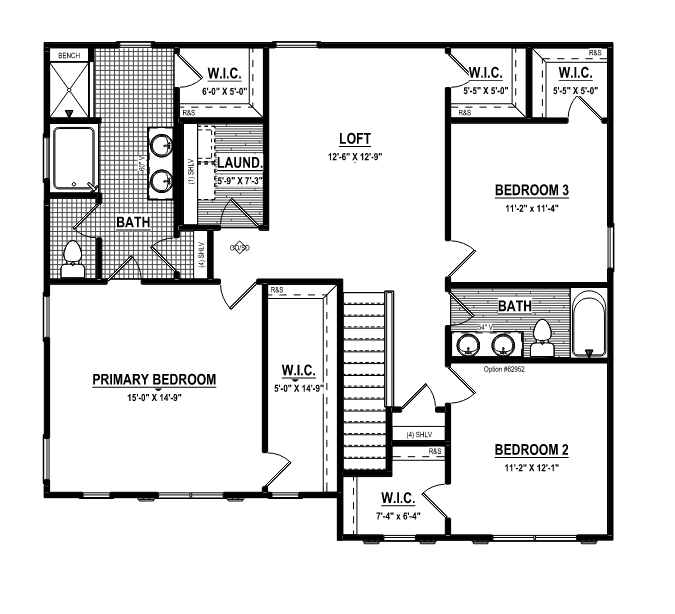 Second-story floor plan for 10010 Cool Springs with three bedrooms, three bathrooms, a loft, and walk-in closets.